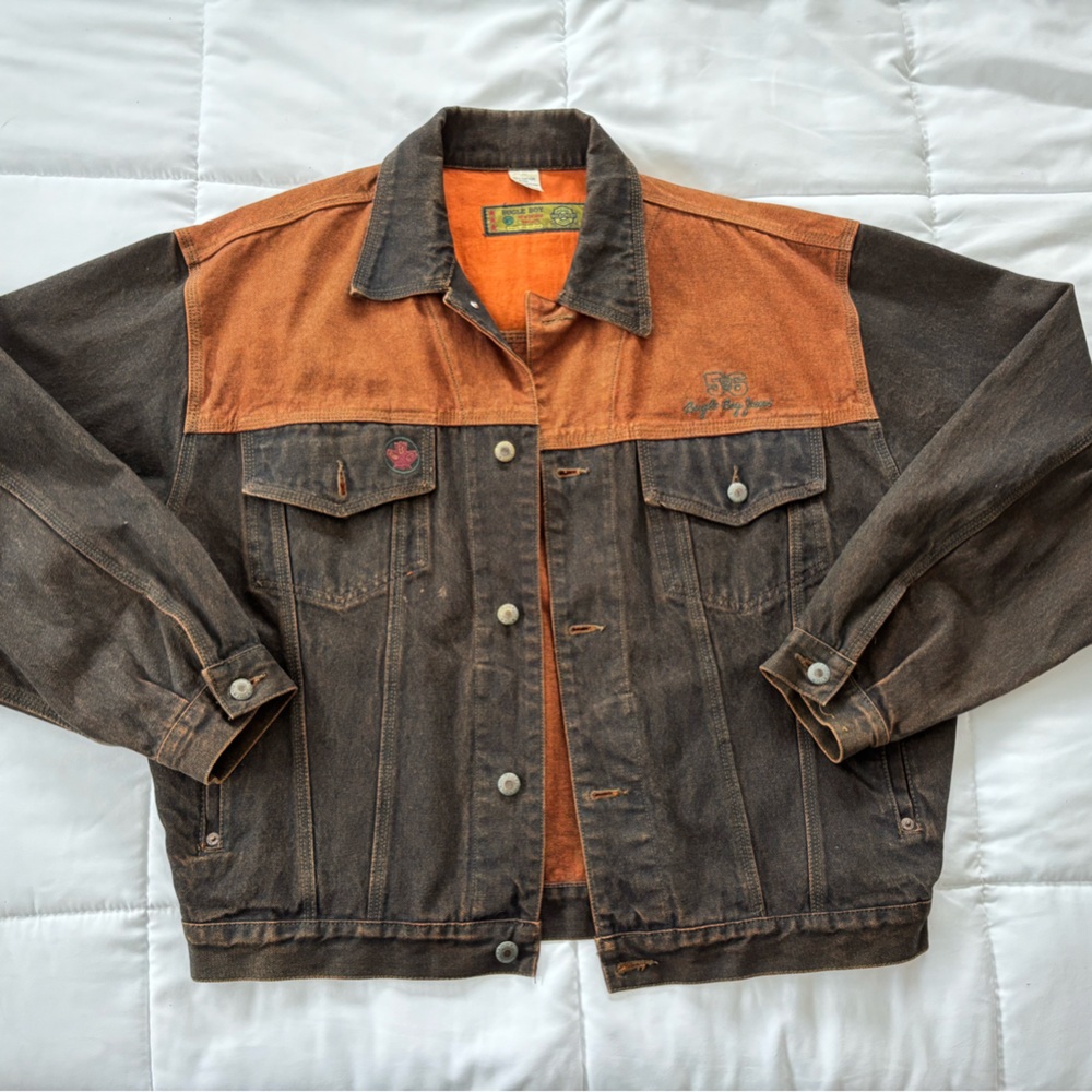 Vintage 90s Bugle Boy Two-Tone Brown and Orange Unisex Jean Jacket